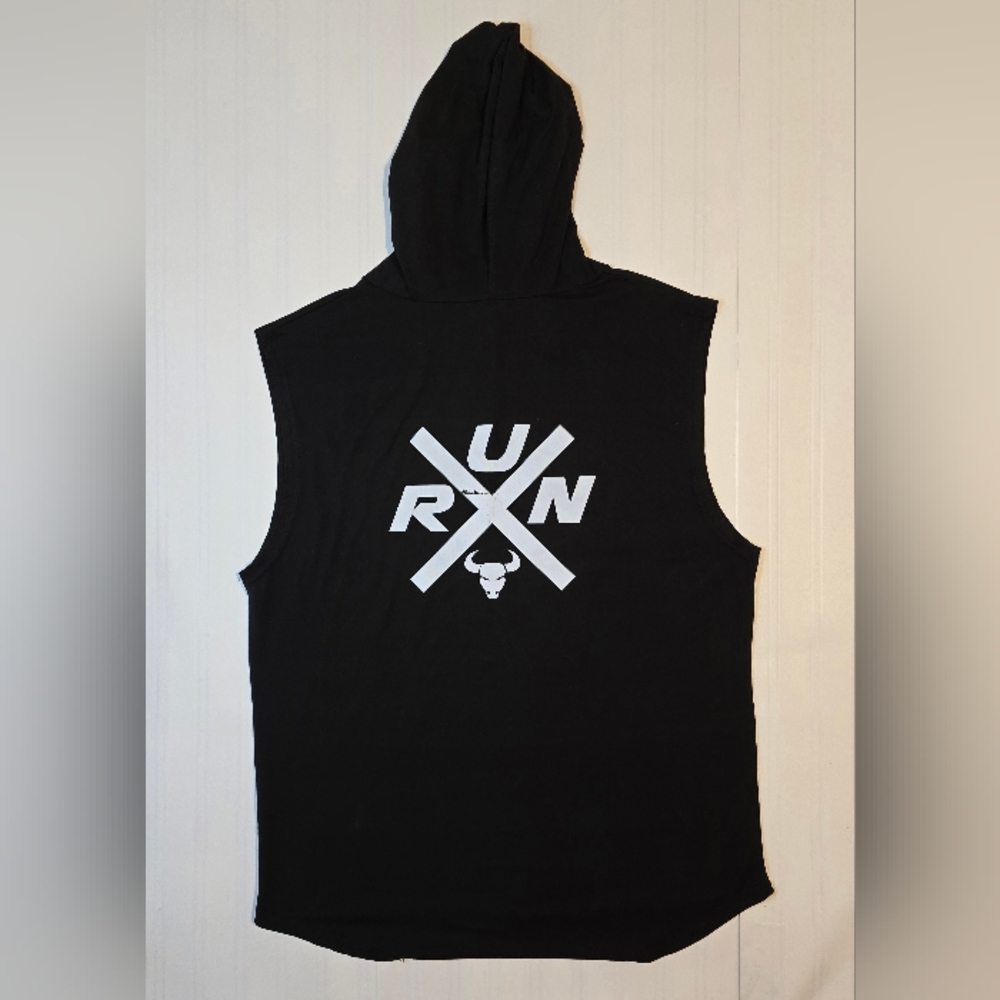 The Rock Work out Black Sleeveless Hoodie with Bull Logo - Picture 3 of 6